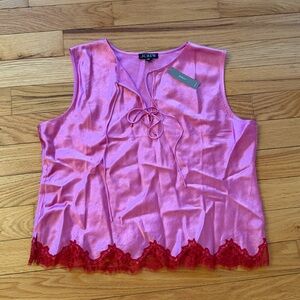 J. Crew Textures Satin Top Lace Hem XL Pink NWT